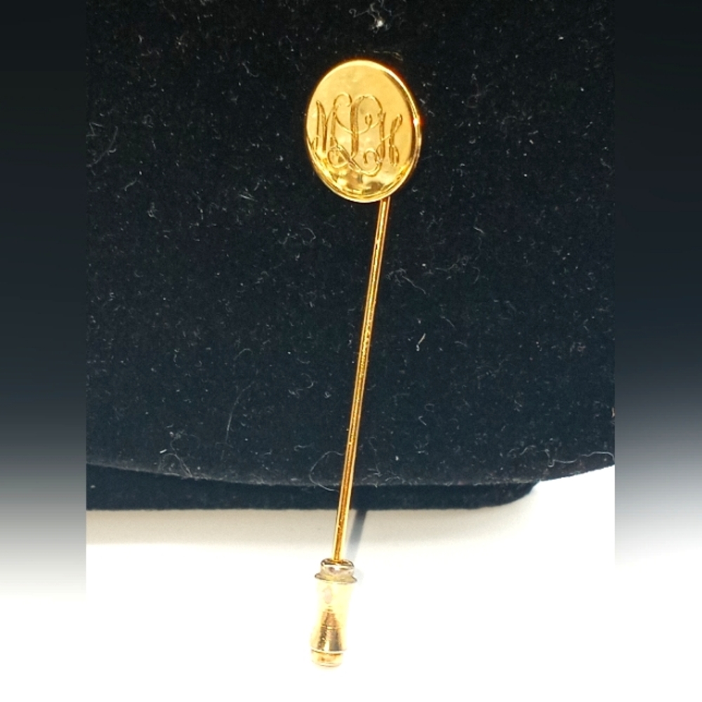 Initials Engraved Gold Tone Hat Pin Vintage Pins Initials MLH Hat Pin